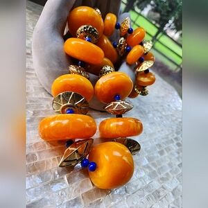 Orange, Goldtone and Blue Multi Use Piece-Home Decor or Necklace